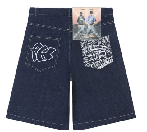 Retro Y2k Jorts embroidered with graffiti letter print