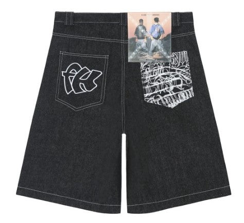 Retro Y2k Jorts embroidered with graffiti letter print